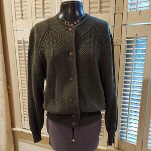 Vintage Austrian Geiger Olive Green New Wool Cardigan Sweater Size EU 38/8 US